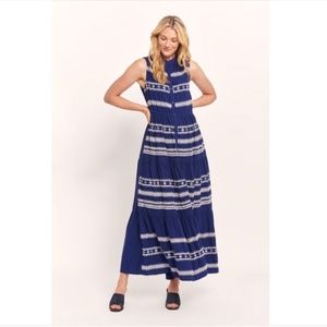 Roller Rabbit Womens A Line Trina Dress Blue Embroidered Midi Sleeveless XS NWT